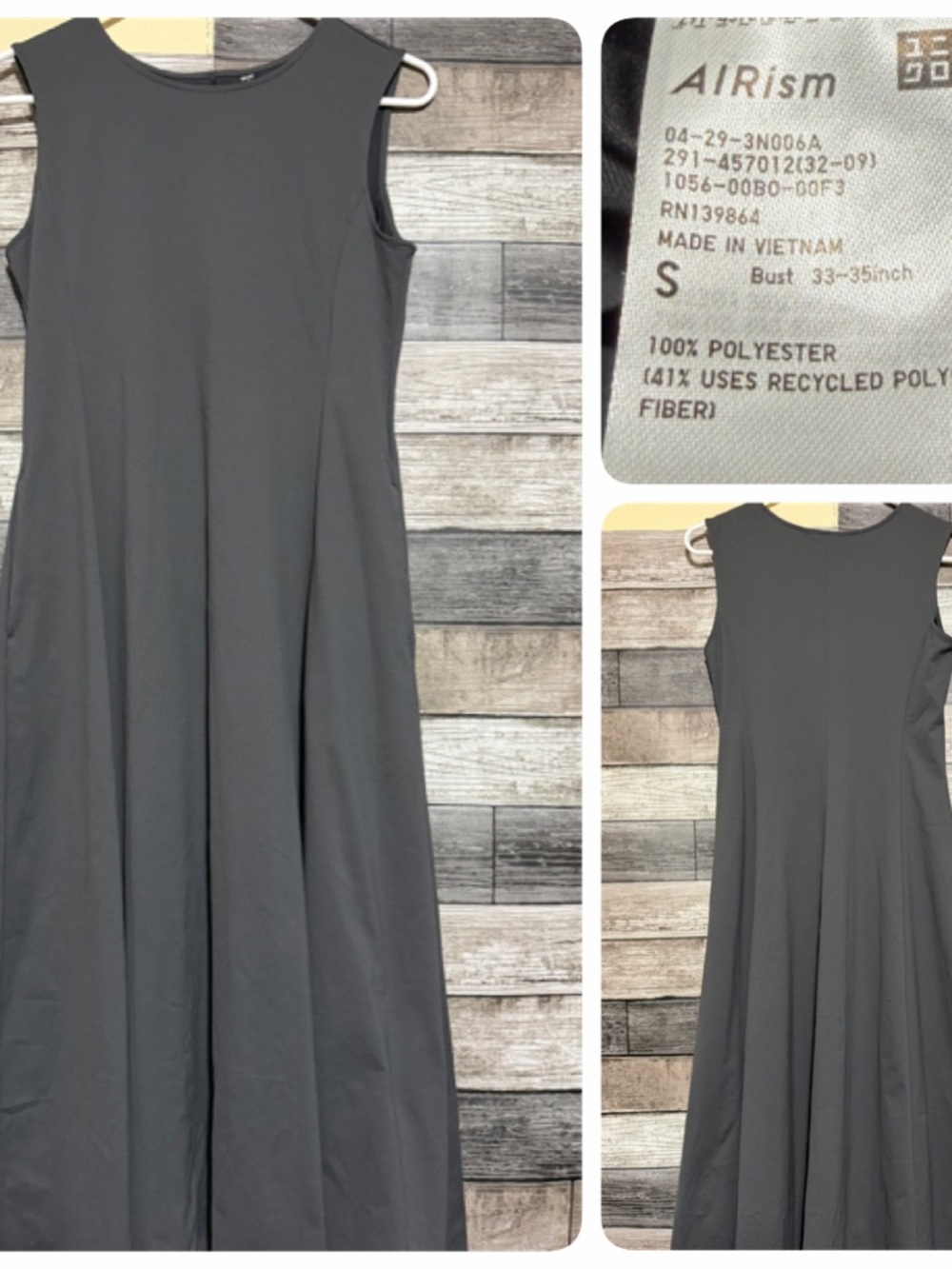 Uniqlo AIRism Sleeveless Midi Dress Fit & Flare Women’s S Gray Pockets